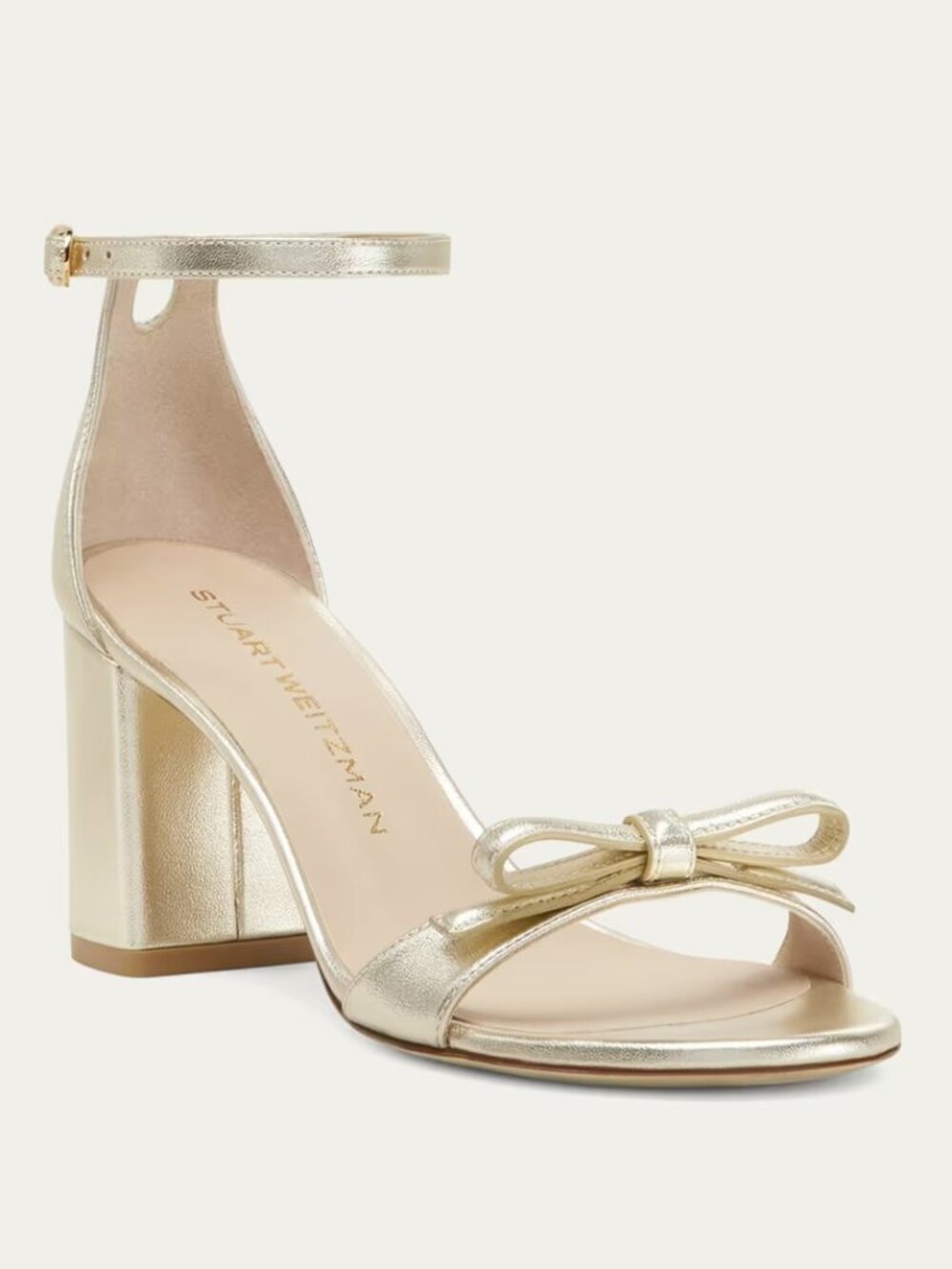 $550 stuart weitzman Nudist Felicity BOW Sandals LEATHER platino 7.5 US (DD17)